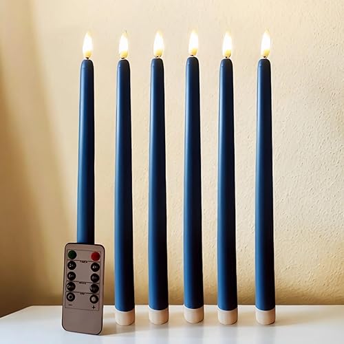 Juego de 6 velas cónicas sin llama doradas con temporizador remoto, parpadeantes LED que funcionan con pilas, juego de 6