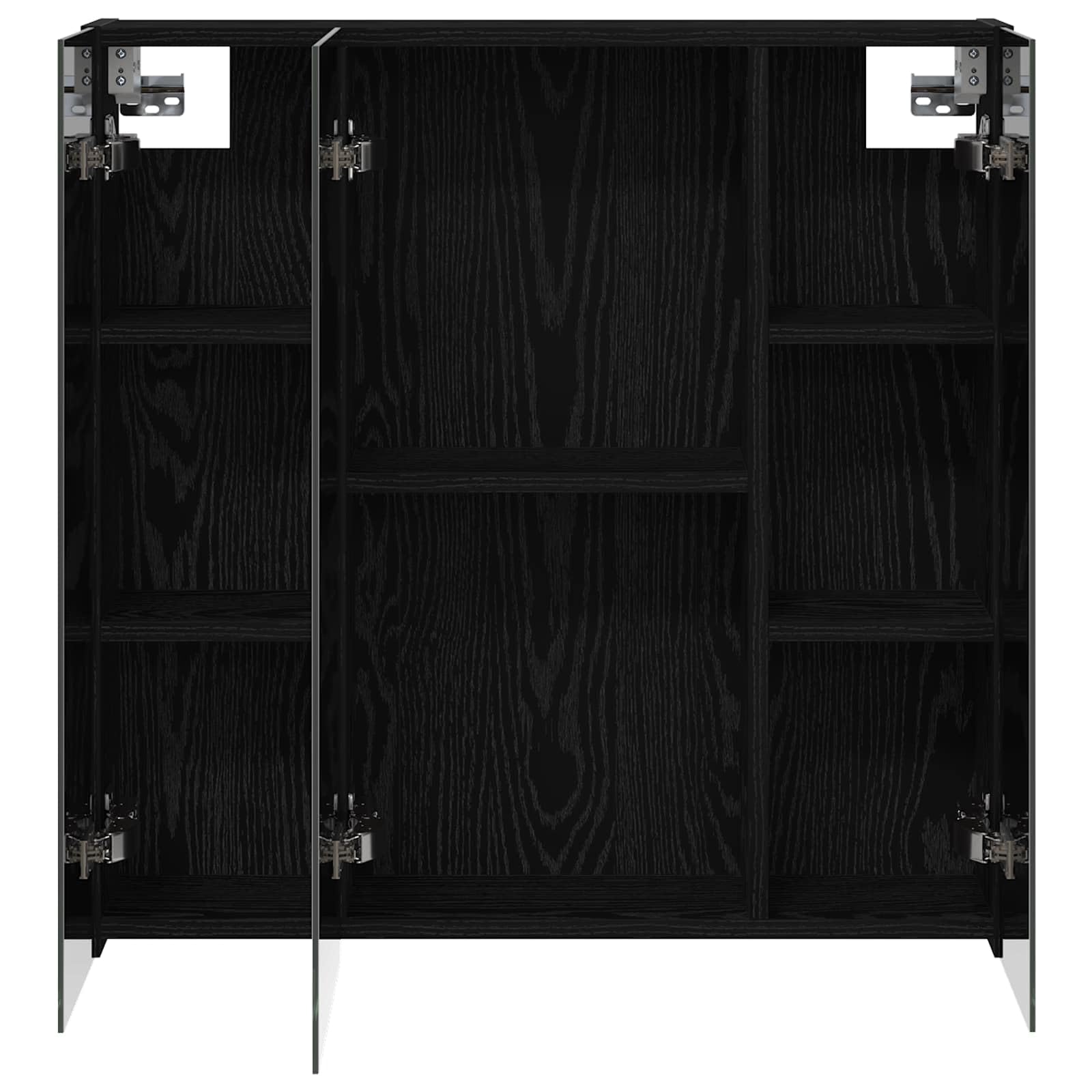 Szafka łazienkowa z lustrem w kolorze czarnym o wyglądzie dębu z dwustronnym lustrem 70 x 14,5 x 70 cm, montaż na ścianie, schowek z regałem, idealna na umywalkę