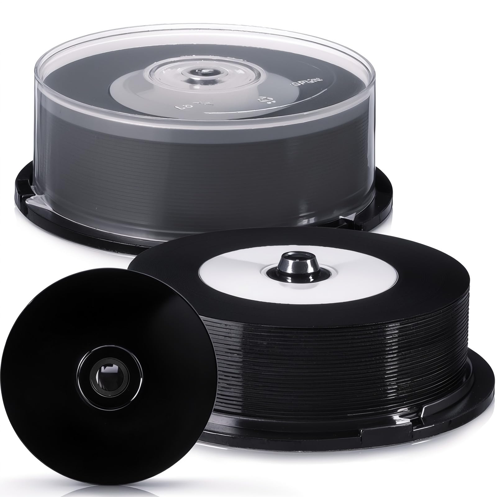 50 dischi CD-R vuoti, 700 MB, 80 min, 52x, in vinile, con centro stampabile a getto d'inchiostro bianco e superficie di registrazione nera per dati musicali