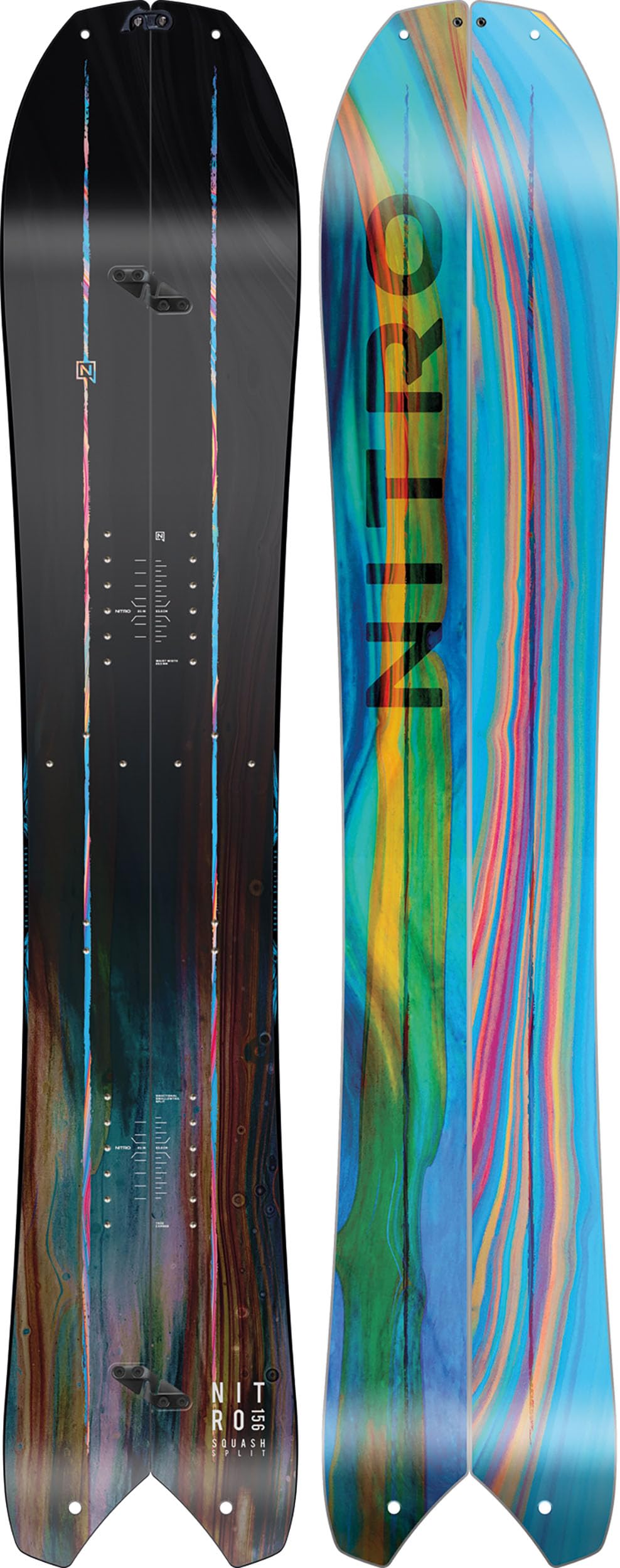 Nitro Tabla de Snowboard para Hombre Squash Split BRD '24, Allmountainboard, Tapered Swallowtail Splitboard Shape, Camber, All-Terrain, Mid-Wide, 156