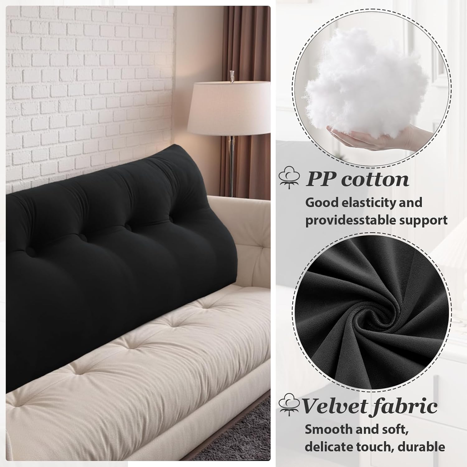 Headboard Wedge Pillow,Queen Bed Wedge Pillow for Headboard,Backrest Pillow for Beds,Reading Pillows for Sitting in Beds Adult,Bolster Pillow for Bed with Removable Cover(Black,Size:60x8x20