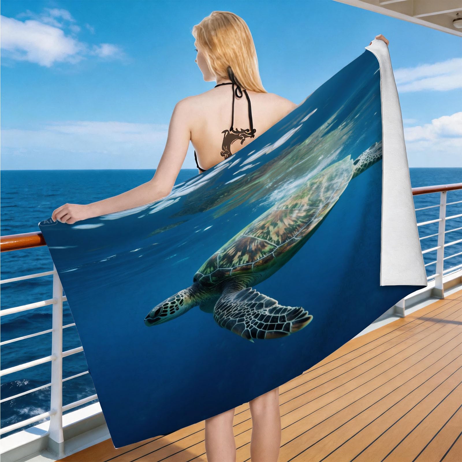 Hongduo Microfiber Quick Dry Beach Towel Ocean Sea Turtle, 3D Underwater Photography Beach Towels Absorbent Fast Drying Bath Towels, Travel Camping Gym Swimming Bathroom (100x200cm)
