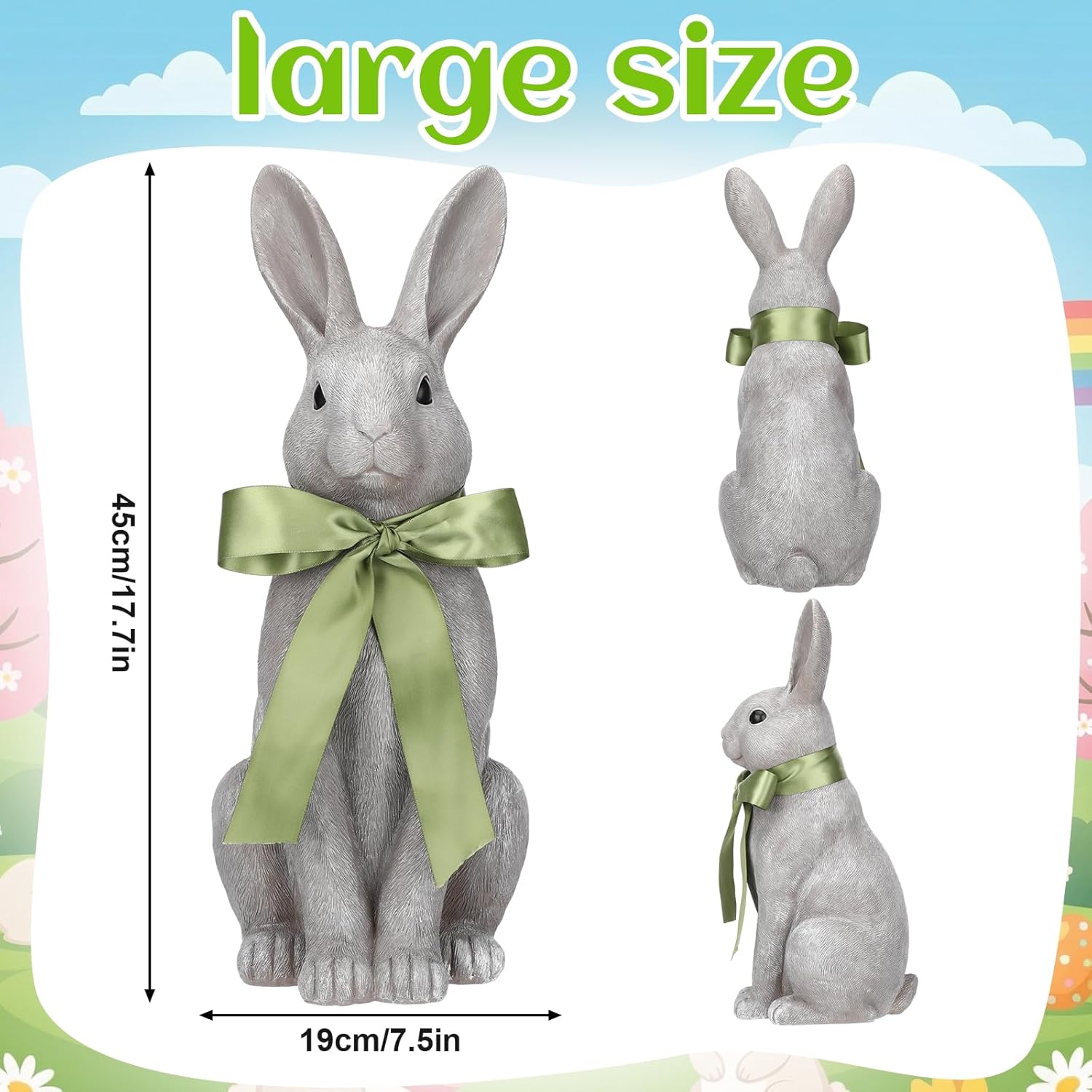 Leinuosen 18 Inches Easter Rabbit Statue Porch Decor Sign Easter Resin Bunny Sculpture Decorative Garden Statues for Outside Patio Yard Front Door Indoor Outdoor Yard Garden Decor Farmhouse Gifts