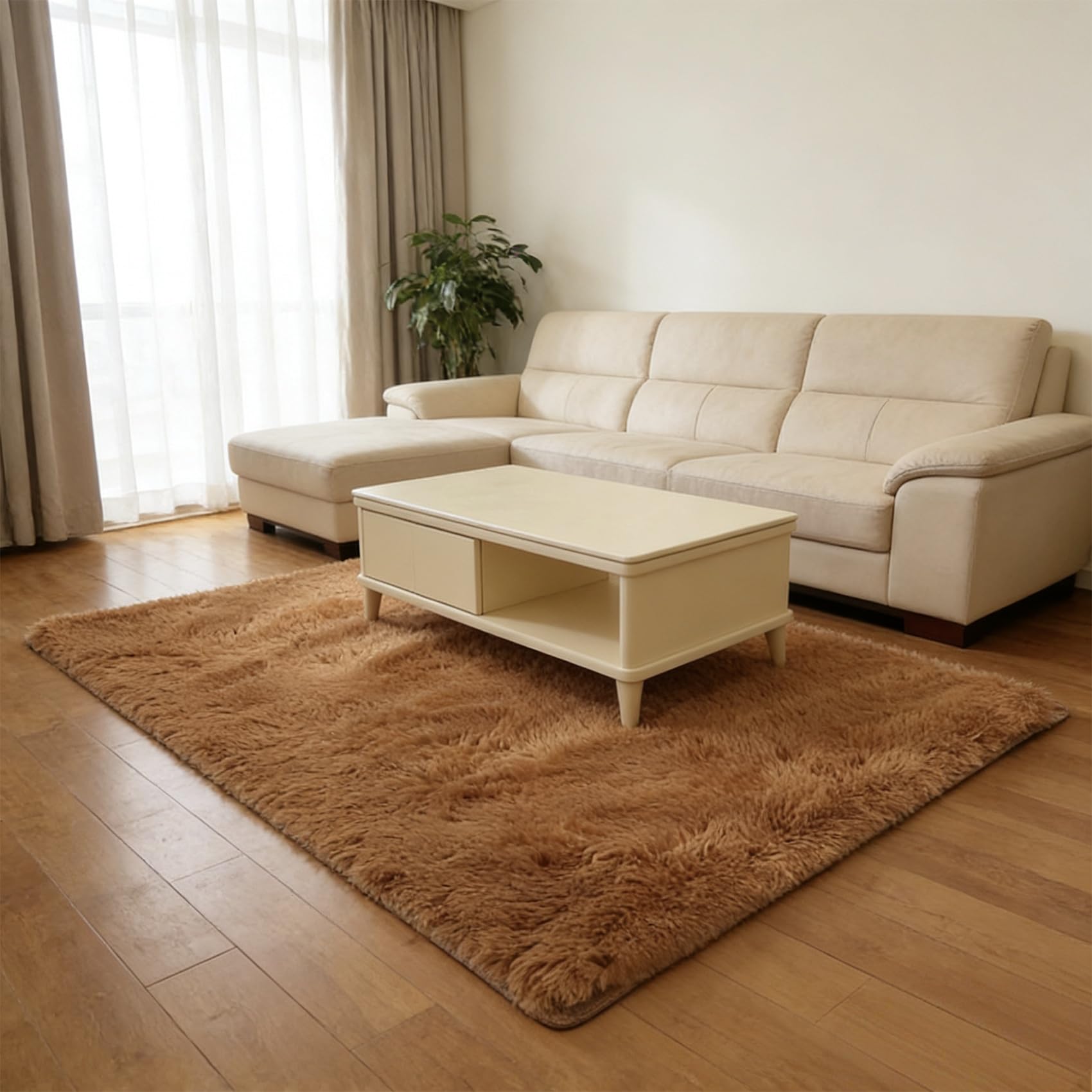 Tapis chambre 190x195 cm marron et moelleux pour salon moderne