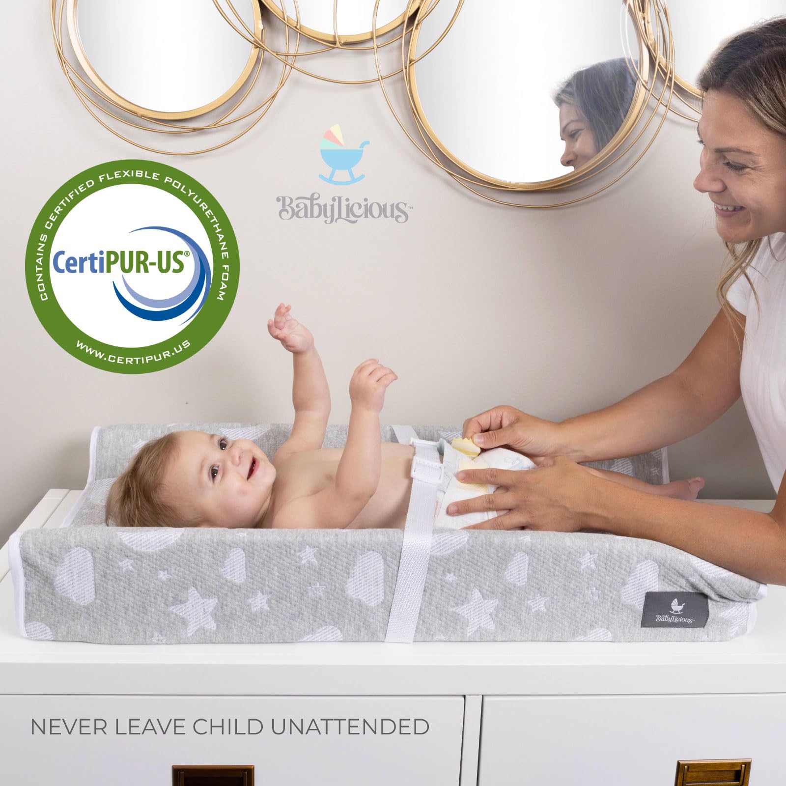 Waterproof Baby Changing Pad | Contoured Non Slip Infant Table Topper Changer Mat with Security Straps for Changing Table | Cozy Breathable Washable Diaper Change Table Pad for Babies by Babylicious