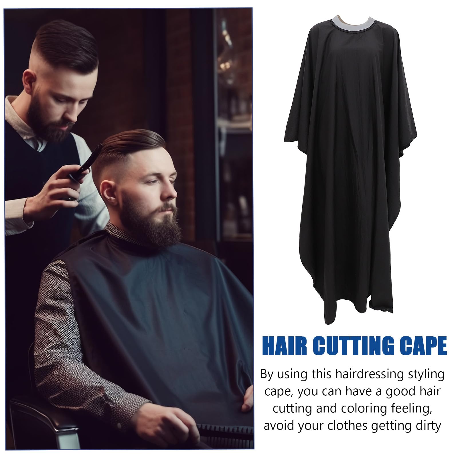 STOBAZA Capa de Corte de Pelo para Peluquería Negra de Tejido, Adecuada para Lavar y Cortar Cabello en Casa, Protege la Ropa y Facilita el Peinado
