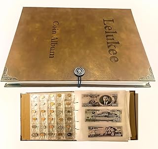 Coin Holders for Collectors,Paper Money Album Holds 240 Bills+150 Pockets Coin, Currency Bill Commemorative Coins Collection Supplies Moisture-Proof Leather Album