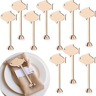 Weysat 10 Pcs Wooden Meal Choice Marks 1.9 Inch Food Labels Meal Selection Indicator for Wedding Reusable Food Identifier Tags for Dining Party Supplies(Fish)