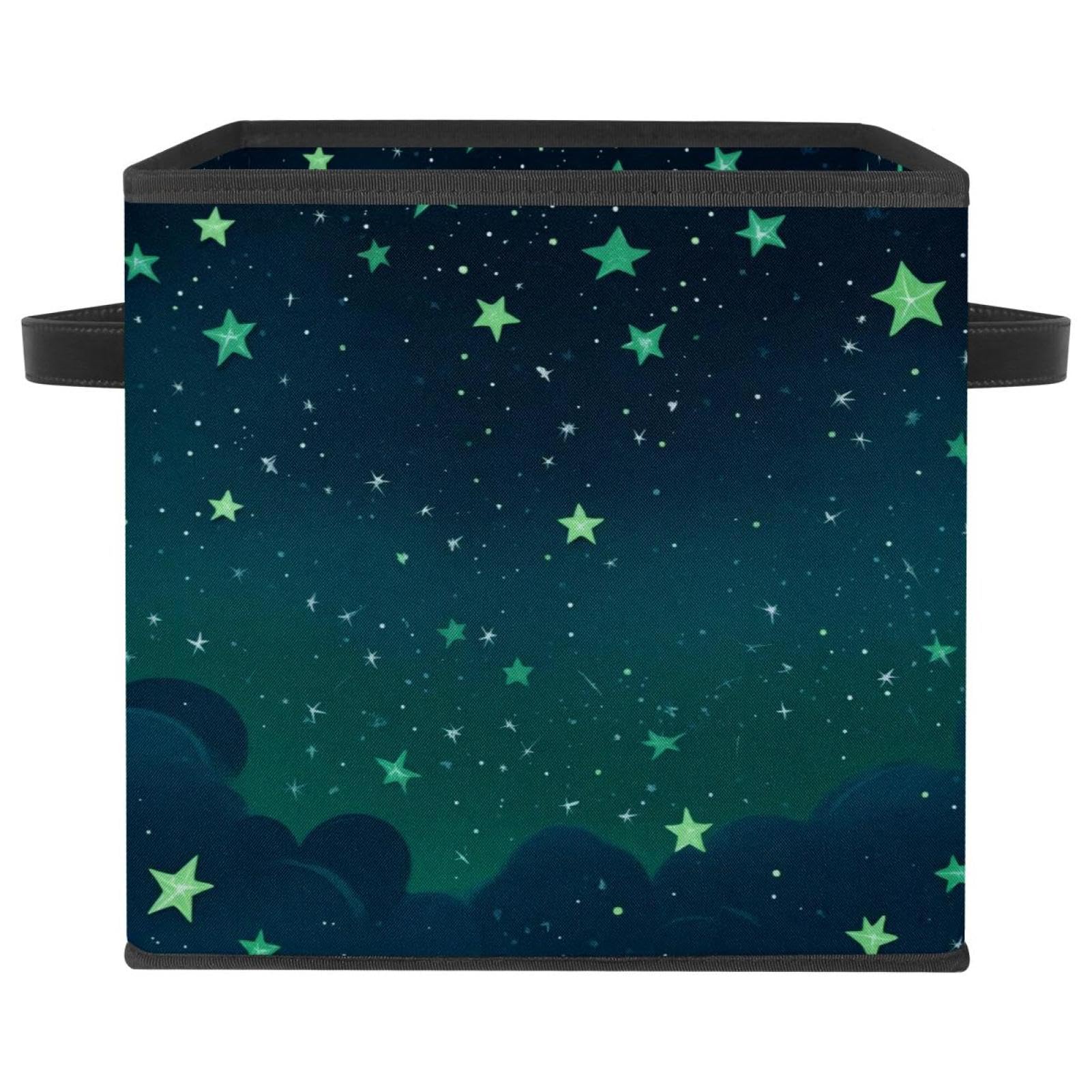 Panier de rangement pliable vert anti-désordre avec poignées en cuir chic