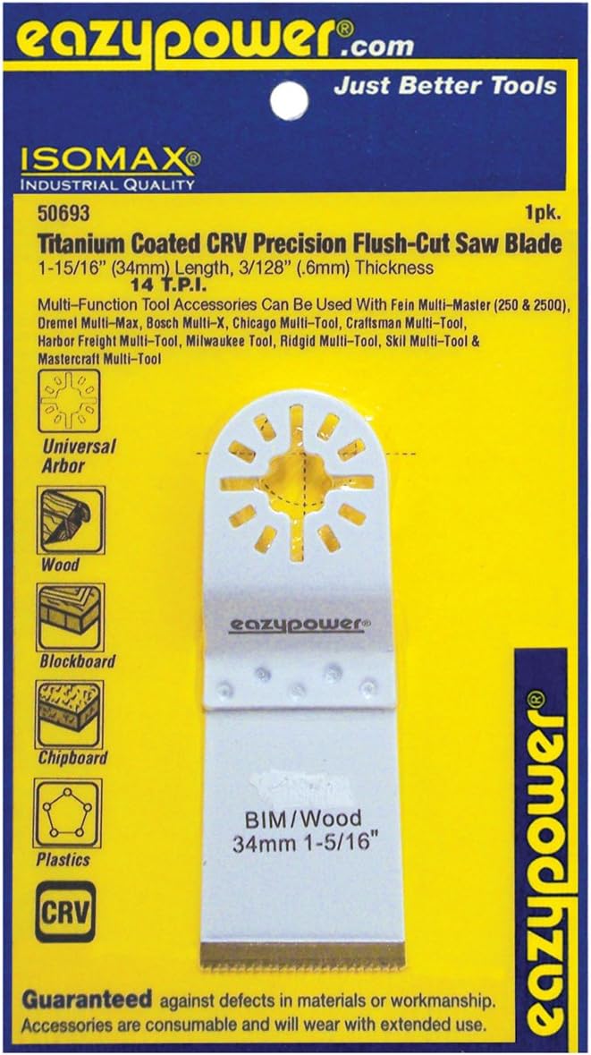 Eazy Power 50693 Oscillating Titanium Coated Bi-Metal Flush Cut Saw Blade, 1-15/16"