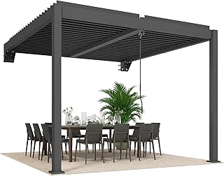 Outsunny Pergola ca. 3x3 m Aluminium Terrassenüberdachung mit verstellbar Lamellendach Wandmontage Lamellen-Pavillon wetterfest stabil Terrassendach Gartenpavillon für Garten Terrasse Dunkelgrau