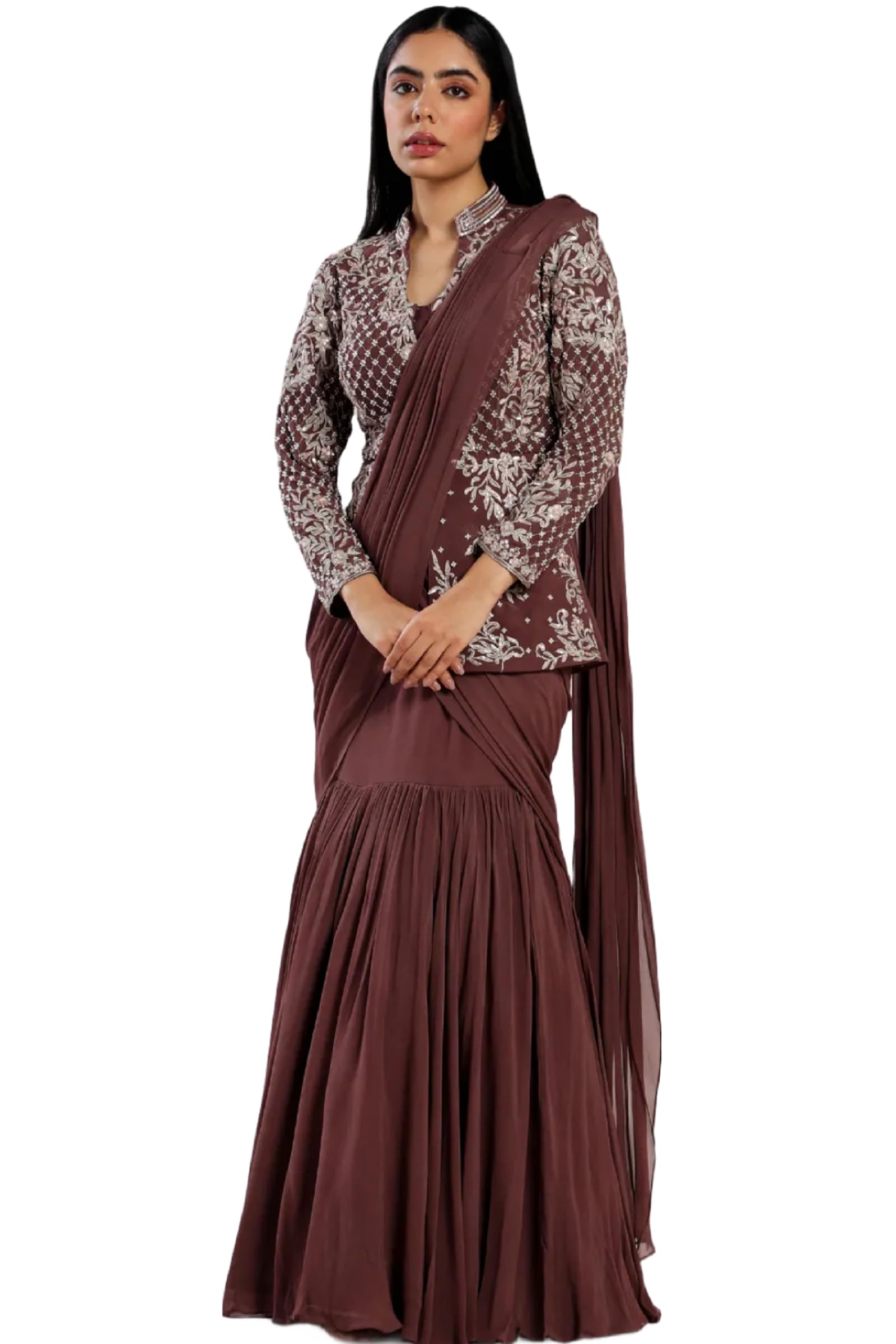 Ready To Wear Rangoli Silk Embroidered Embellished Saree With blouse & Embroidered Sequance Work Koti Set For Women