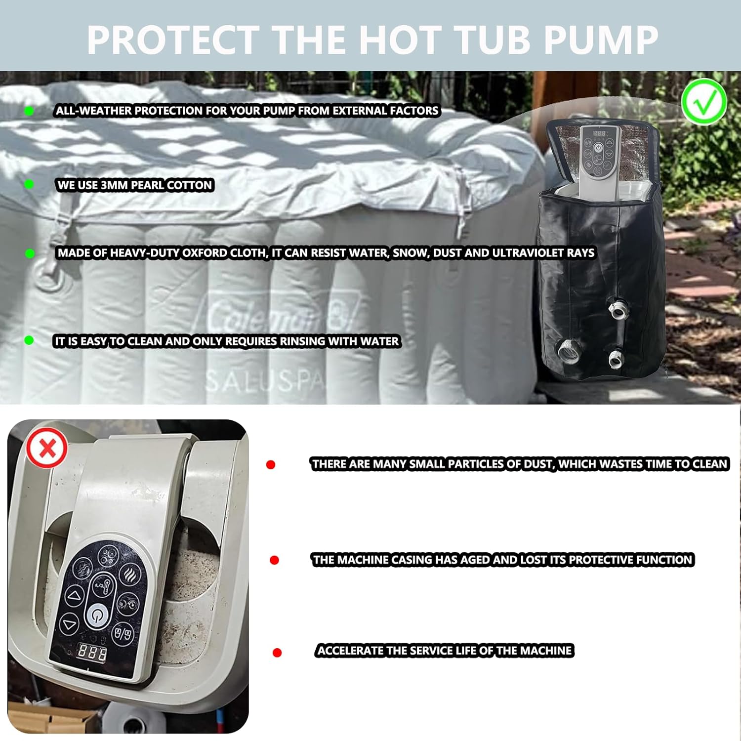 XCZ hot tub Pump Cover, Insulating and Heat-Preserving Cover, Suitable for hot tub Pumps with Three Connection Ports.