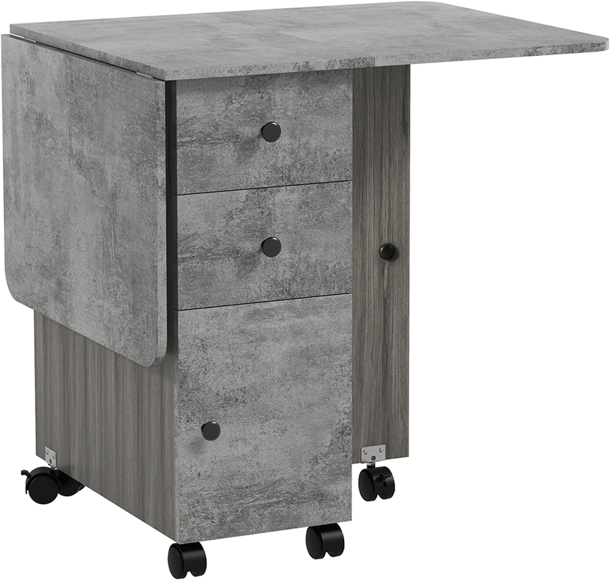 HOMCOM Folding Dining Table for 4-6, Rolling Drop Leaf Table with Storage Drawers, Cabinet and ...