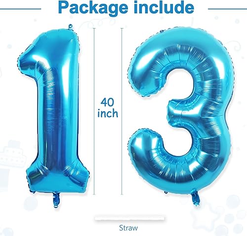 Miniatura 3 de Globos gigantes de papel aluminio azul con el número 13, globos gigantes de helio del número 13 o 31 para decoraciones de cumpleaños de 13 y 31