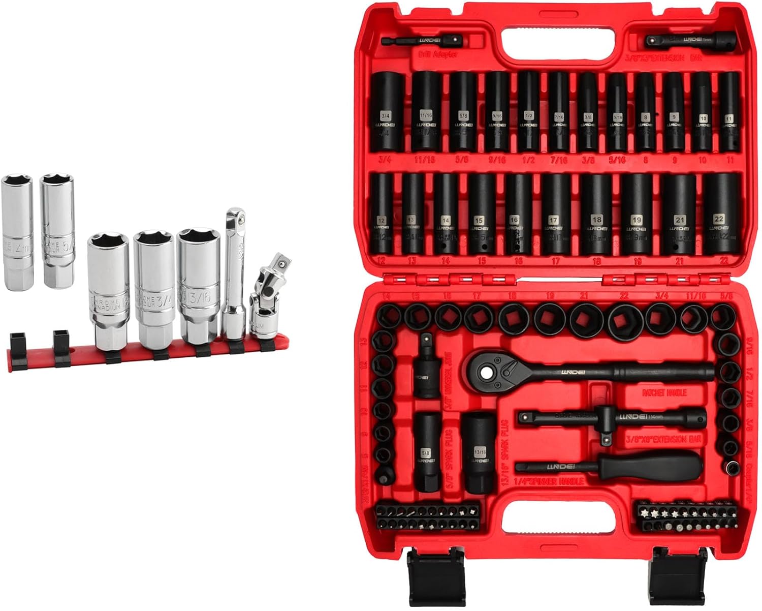 LLNDEI 7PCS 3/8-Inch Drive Spark Plug Socket Set & 3/8-Inch Drive Impact Socket Set
