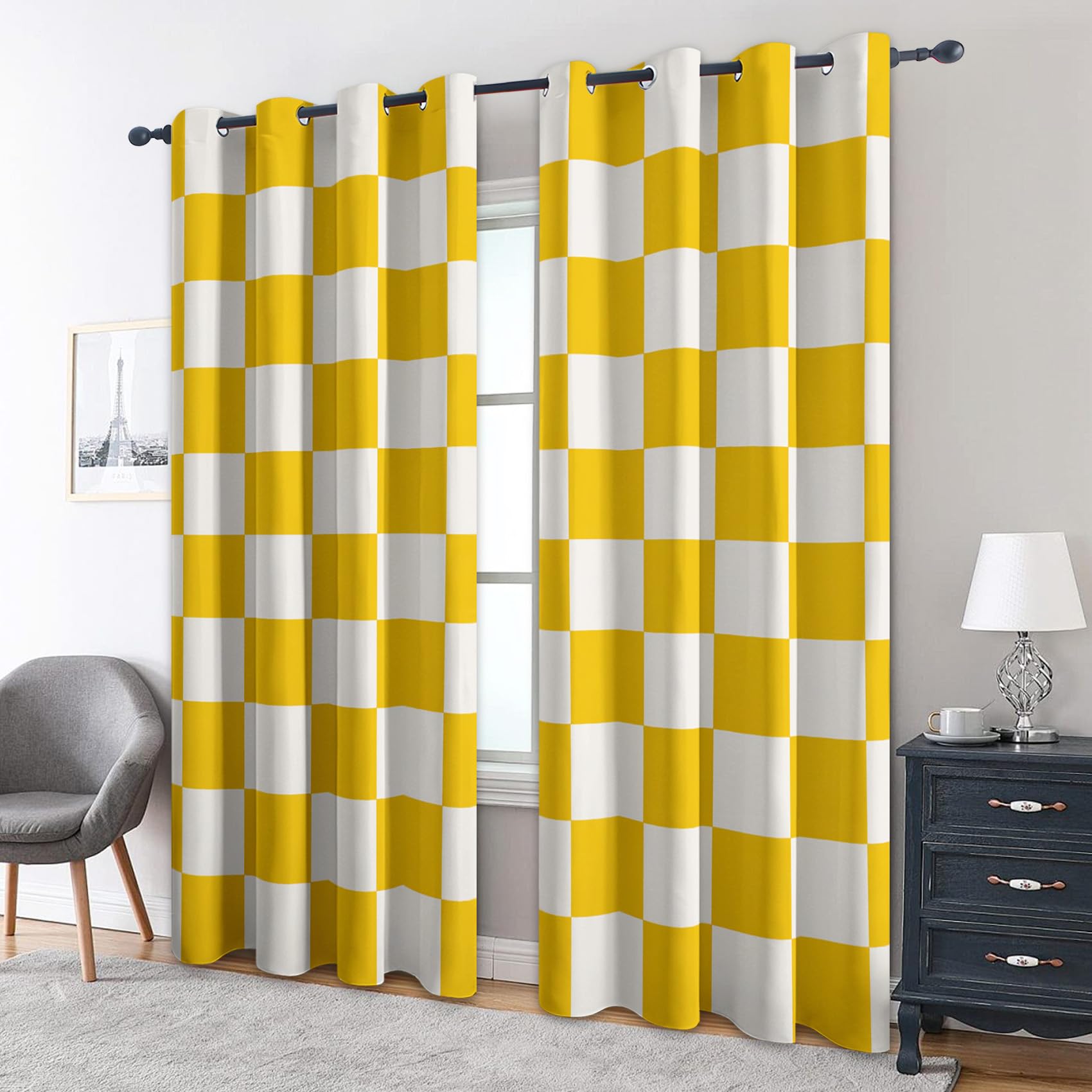 Cortinas opacas aislantes de 66x90 con ojales para bloquear la luz del dormitorio y salón