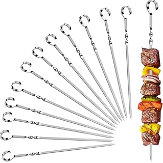 Kabob Skewers -12pcs(30cm) Metal Kebab skewers,Kabob Skewers Flat,Metal Barbecue Skewer,Long Stainless Steel Shish Kabob Sticks Wide Reusable Grilling Skewers Set for Meat Shrimp Chicken Vegetable.