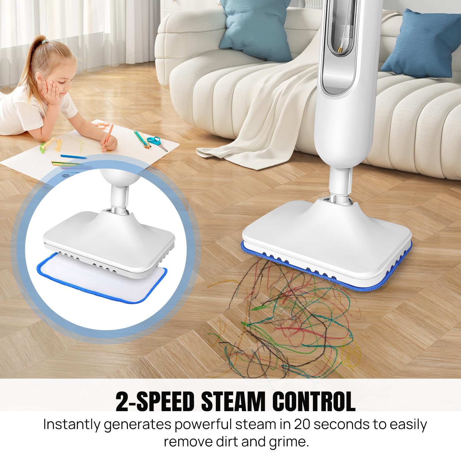 Steam Mop Tile Floor Cleaner for Floor Cleaning,Electric Mop Floor Mop Wet Dry Dust Flat Cleaning Mop with 400 ML Tank & 2 Washable Mop Pads,Floor Steamer Shark Steam Mop for Hard Floor Cleaner