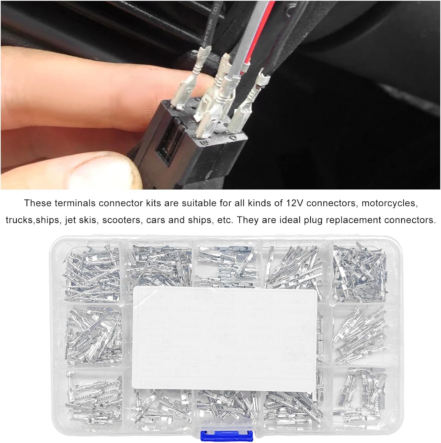 Sun Walker 290 PCS Car Electrical Wire Terminal Pins Connector, 1/1.5/1.8/2.2/2.8/3.5mm Automotive Male Female Crimp Pins, 21 Type Non-Insulated Plug Removal Terminal Pin Connectors