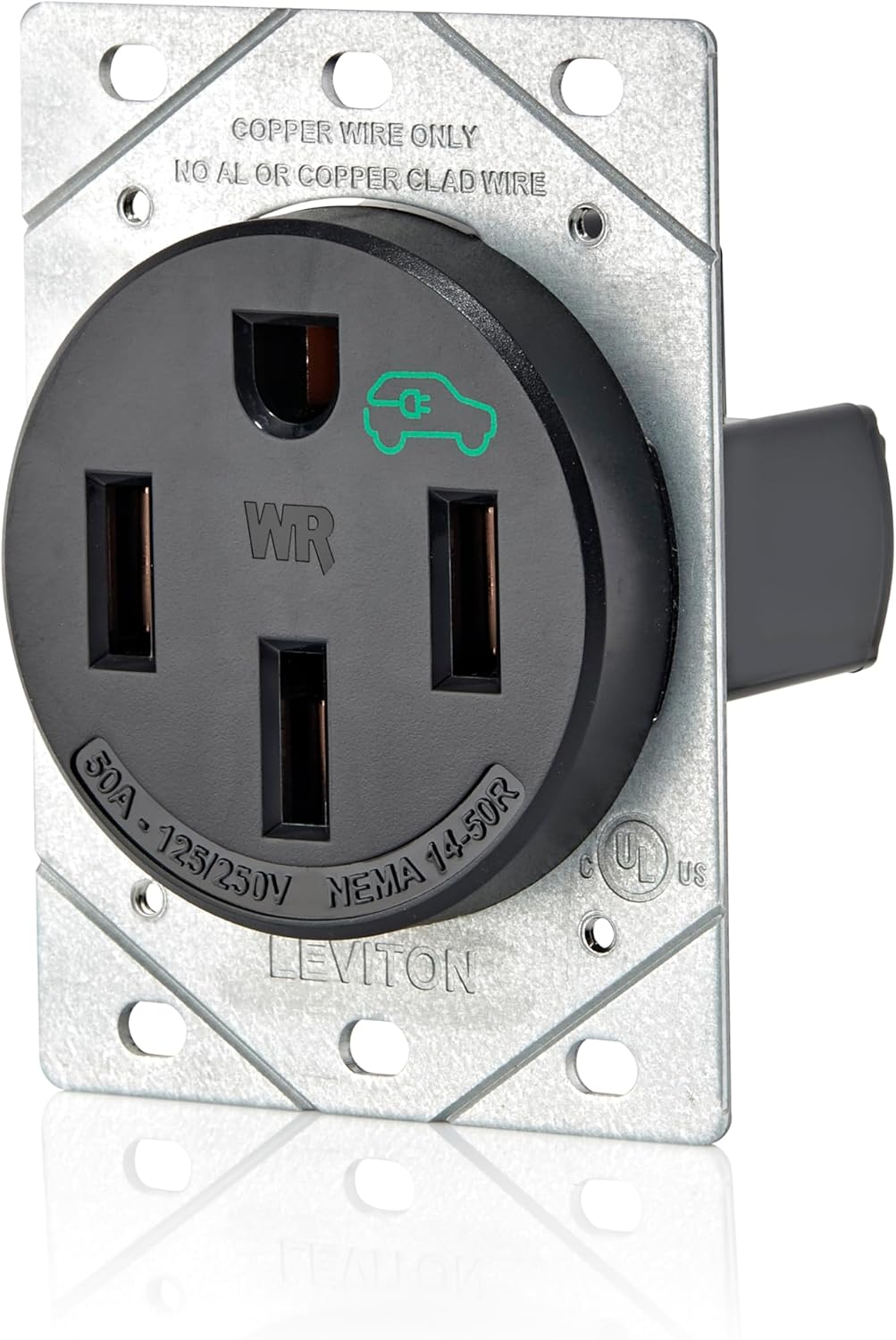 Leviton 50 Amp EV Charging Receptacle/Outlet, Heavy Duty, Weather Resistant, 1450W, Black