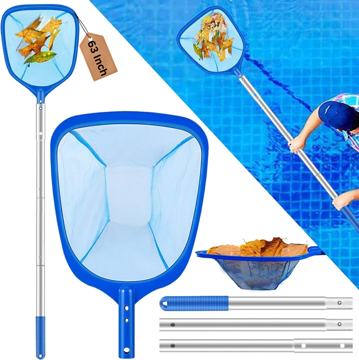 Swimming Pool Accessories Cleaning Kit – Pool Cleaning Net & Swimming Pool Cleaning Brush | Pool Cleaner Equipment for Leaves, Debris & Dirt-image-21