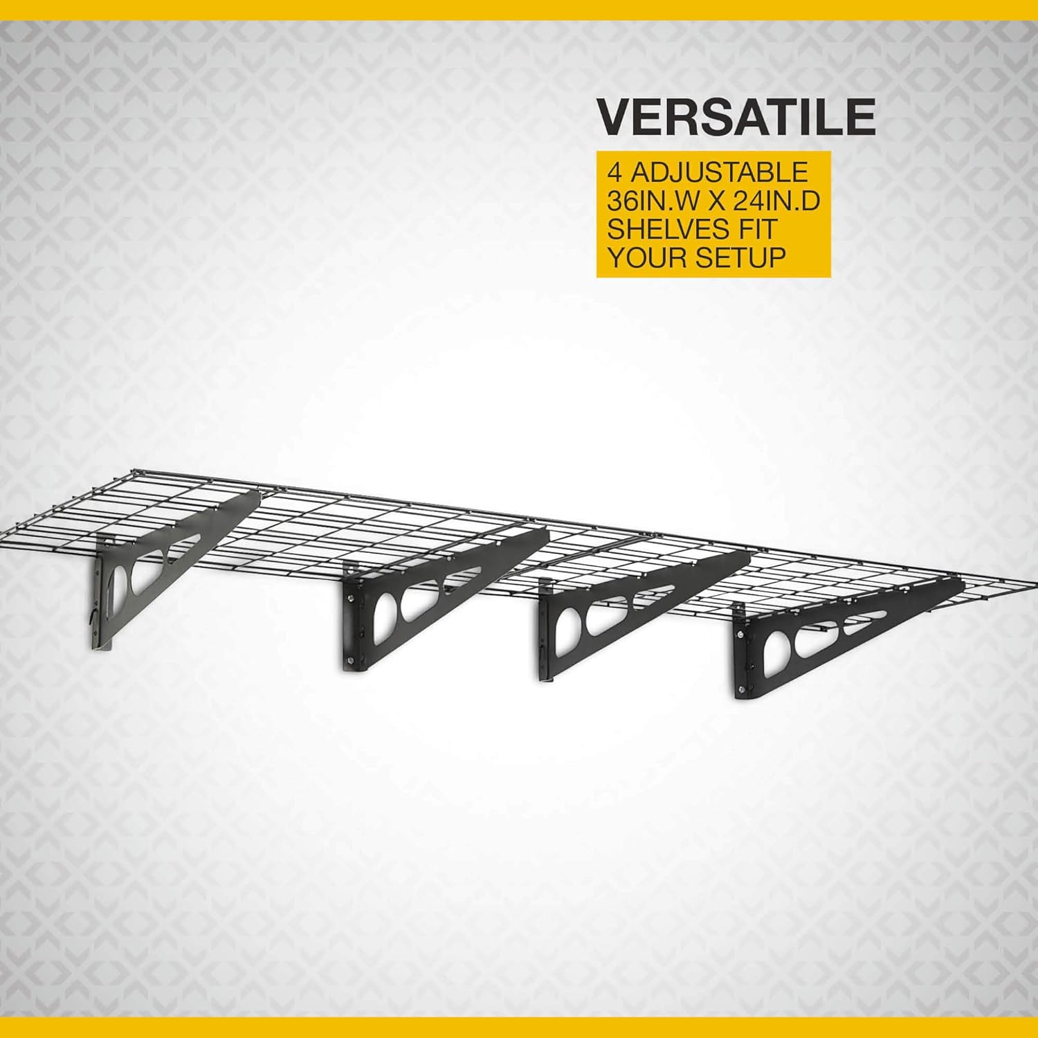 Klutch Wall-Mount Garage Storage Shelves, 7.9in.H x 36in.W x 24in.D, Black, 4-Pack