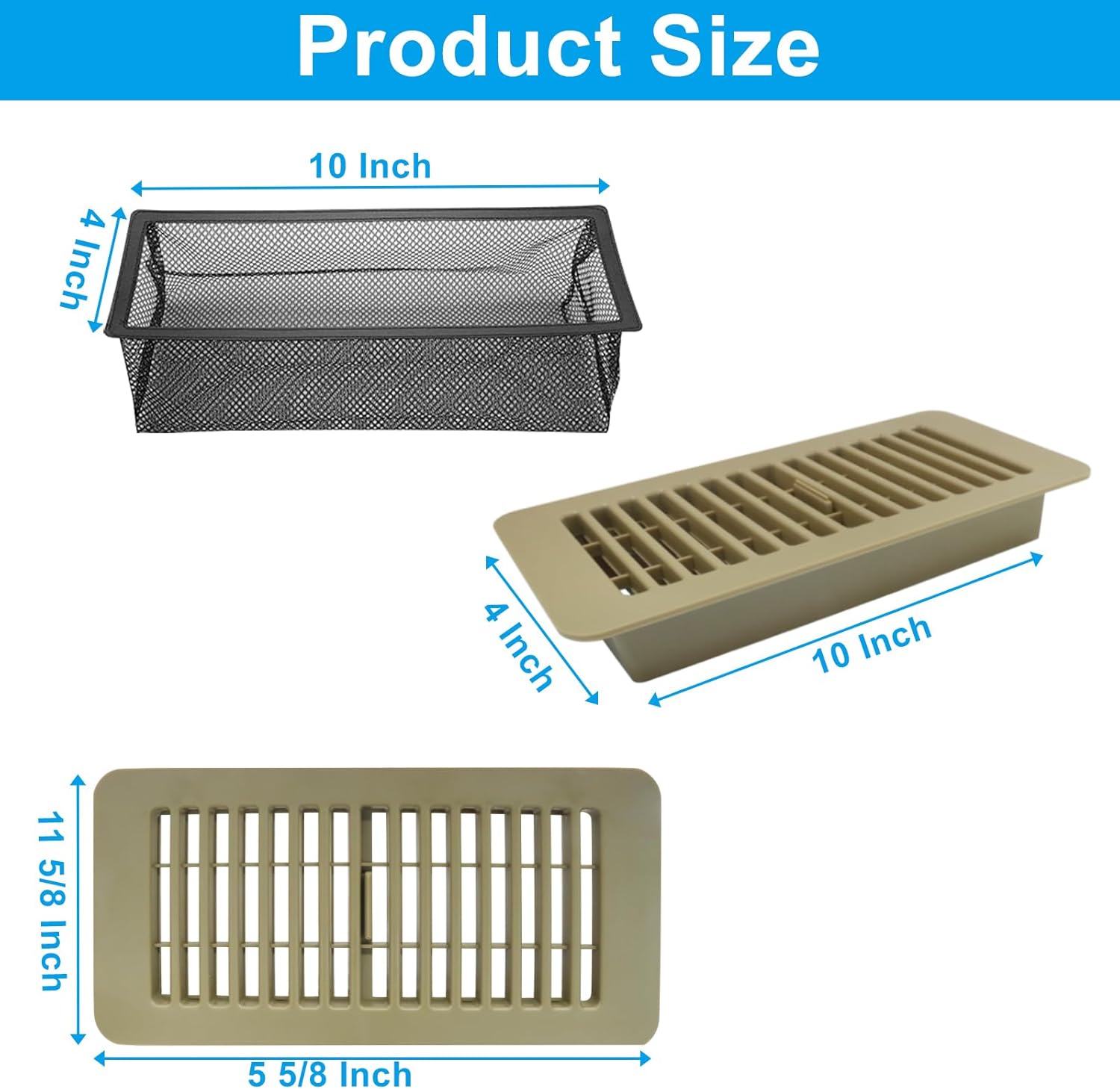 2 PCS Floor Register 4x10 Inch, Plastic Floor Air Vents, Adjustable Decor Grates with Floor Register Cover Trap for Home Heater Registers Grilles & Vents (Brown)