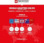 SKROSS - Pro Light USB AC30PD - World - Universal 3 Chicken Travel Adapter for the World with PD PD Fast Charge Charger (1 x USB C 3A + 1 x 2.4A) - Power: 110V - 700W / 250V - 1750W