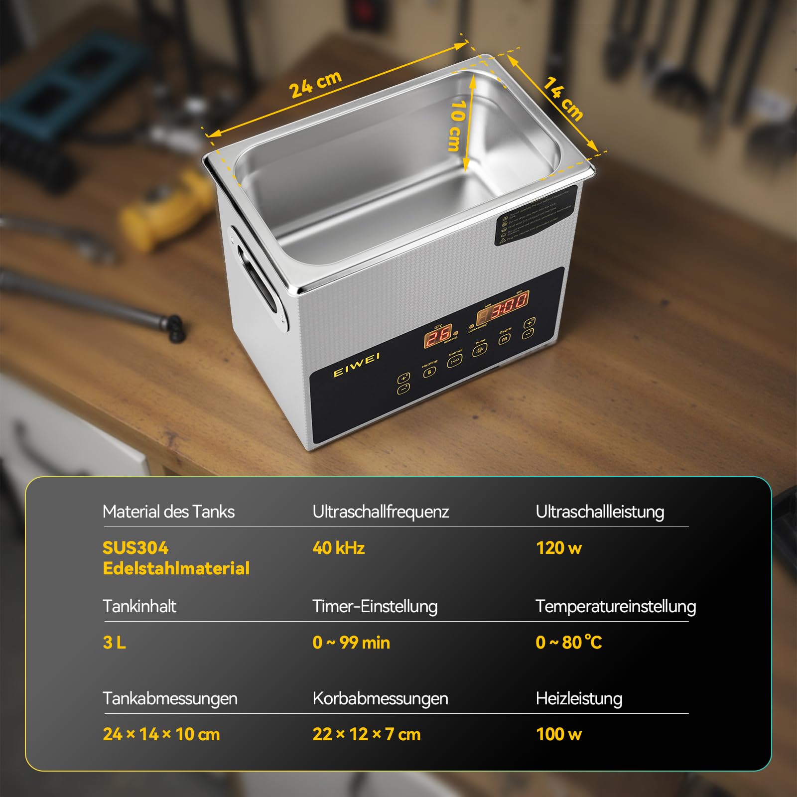 Ultraschallreinigungsgerät 3L Mit Zwei Leistungsstufen (Voll-/Halbleistung), Heizung, Timer & Entgasungsfunktion – Ideal Für Vergaser, Bauteile, Schmuck, Brillen, Zahnprothesen, Leiterplatten