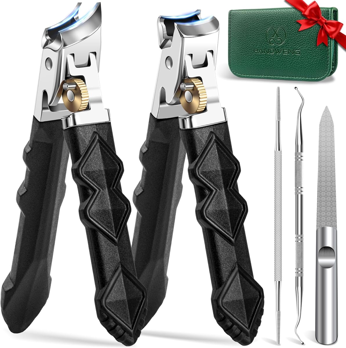 Toenail Clippers for Thick Toenails, Wide Jaw Opening Nail Clippers for Men, Heavy Duty Ingrown Toenail Clippers Nail Cutters, Ultra Sharp Slanted Nail Clippers with Long Handle-Black