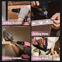 Vista 8 de COMOWARE Juego de Taladro Inalámbrico, Juego de Taladro Eléctrico Rosa de 20V para Mujeres, 1 Batería y Cargador, Portabrocas sin Llave de 3/8", 2