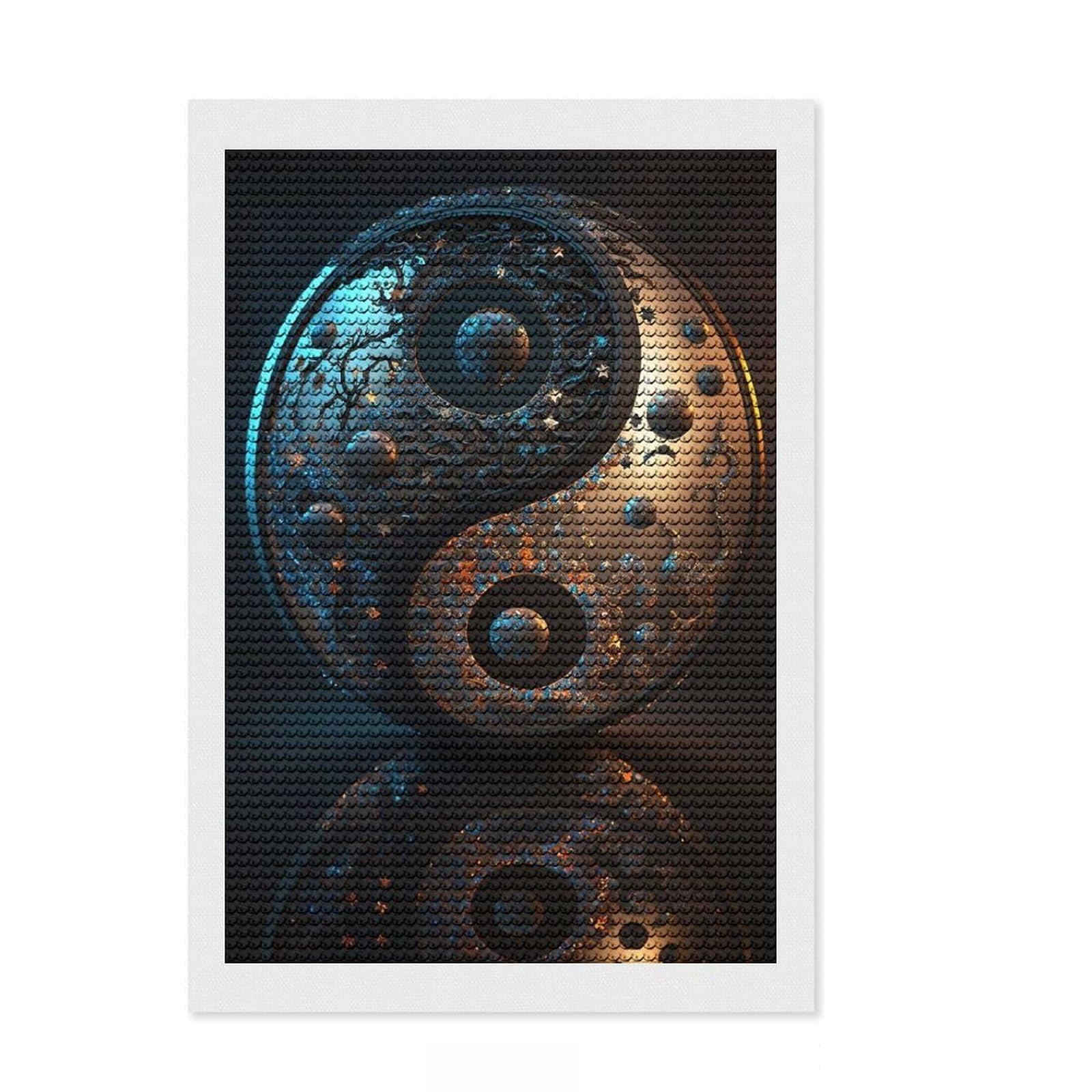 Junmoney Yin and Yang Balance Diamond Painting Canvas Set 8"x12", Calming Craft to Unwind, with Tool Kit, Office Decor, Christmas Gift