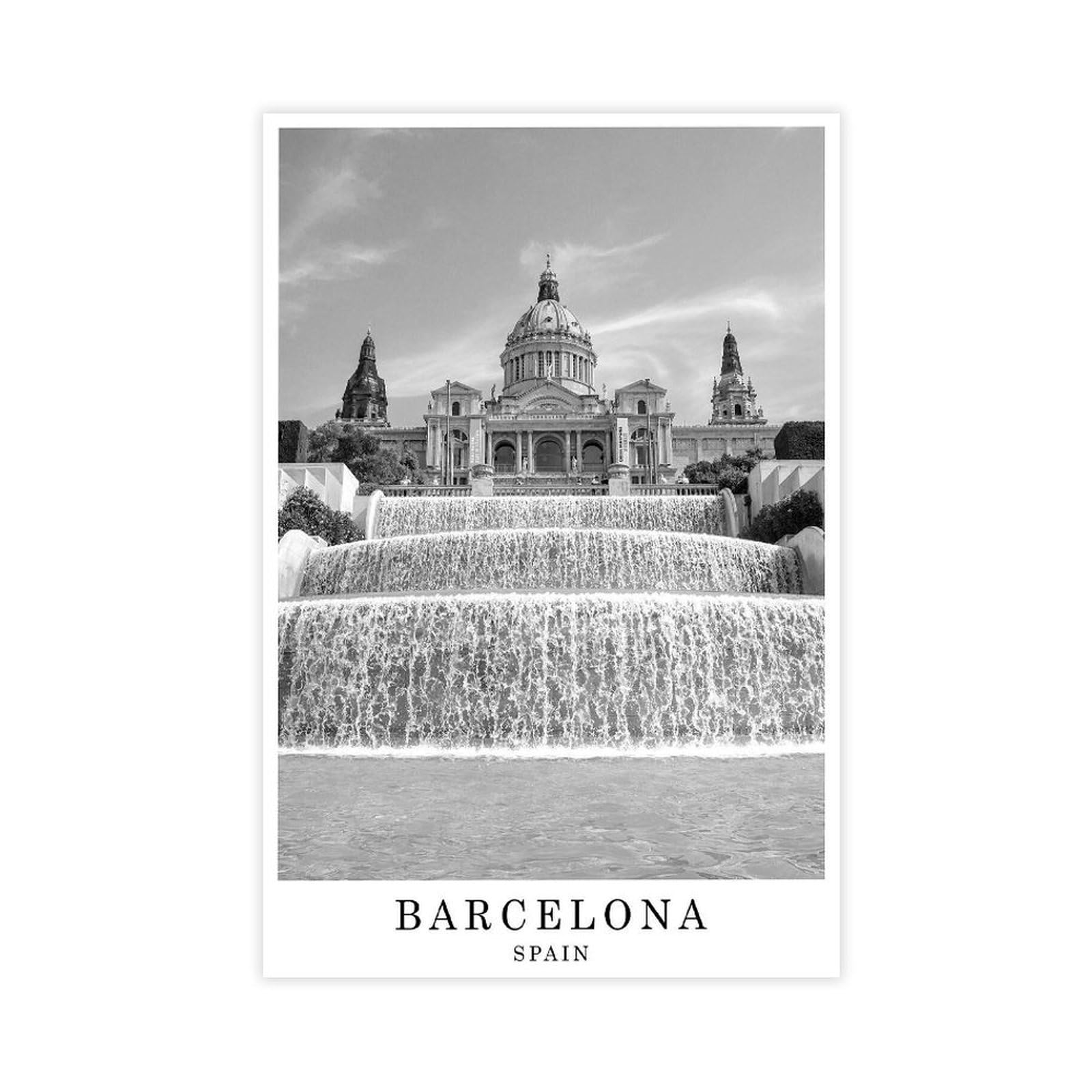 HEYANM Barcelona Spaintravel Poster Black And White Barcelona Photo City Landmark Wall Art Print Poster Gift Art Jpg Canvas Poster Bedroom Office Room Decor Gift Unframe 20x30inch