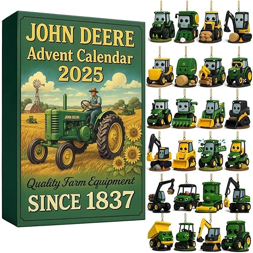 Advent Calendar 2025, Farm Equipment Collection with 24 Tractor Ornaments, Vintage Design