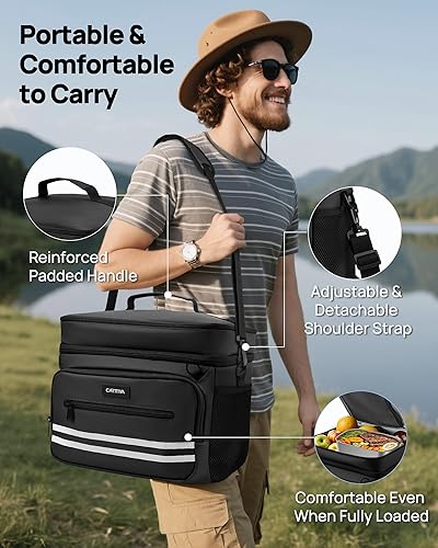 Miniatura 4 de Lonchera aislada para hombres y mujeres, bolsa de almuerzo grande de 26 litros, bolsa de almuerzo a prueba de fugas, correa ajustable, ideal para el