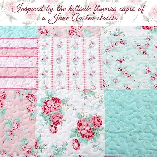 Miniatura 7 de Cozy Line - Juego de funda de sofá cama de 7 piezas, diseño floral de jardín rosa, rosa, rosa, reversible, para todas las estaciones, ropa de cama