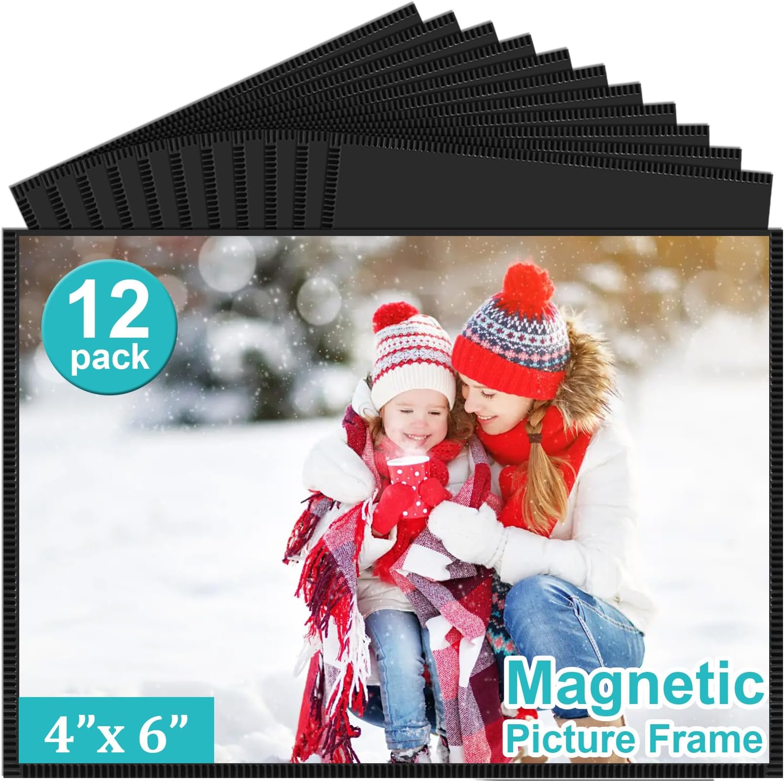 vivinin 12 Pack Magnetic Picture Frame, Magnetic Frame with Black Border, Magnetic Photo Frames for Refrigerator 4x6” Reusable, Refrigerator Magnets for Pictures Perfect Display Frame