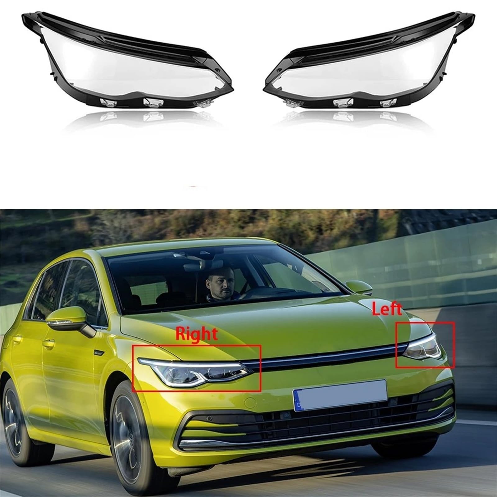 Anteriore Faro Copertura Per VW Per Golf 8 2021 2022 2023 Copertura Per Fari Anteriori Automatica Vetro Trasparente Paralume Coprilente Faro Copriobiettivo(Destra)
