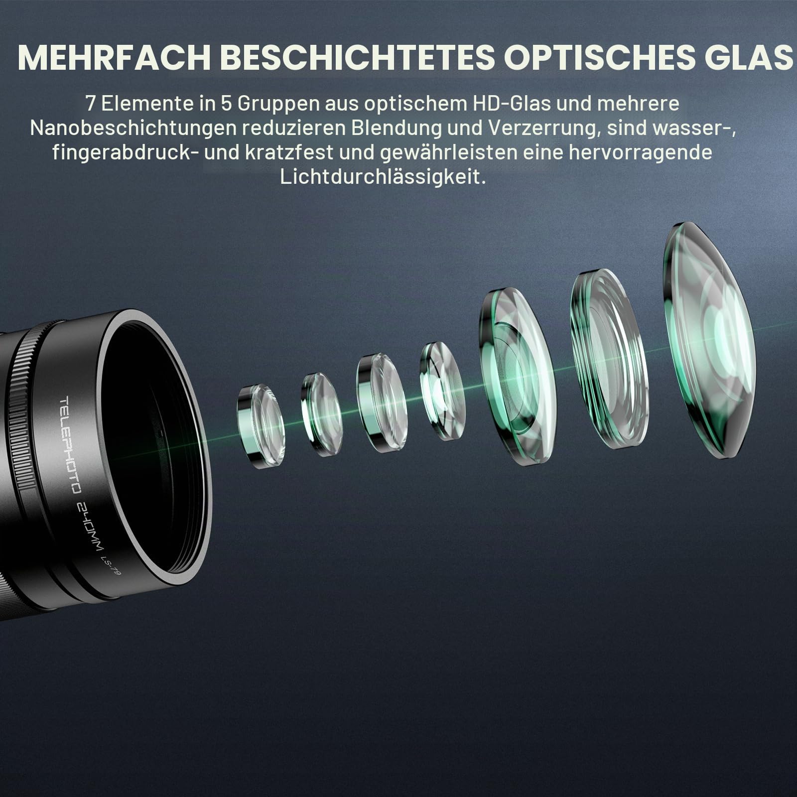 NEEWER 2X Konverter mit 200mm und 300mm Makroobjektiven nur für Handykameras Teleobjektiv, 7 Elemente in 5 Gruppen, 17mm Gewinde kompatibel mit iPhone Android Samsung Xiaomi Handykäfig/hülle, LS-79
