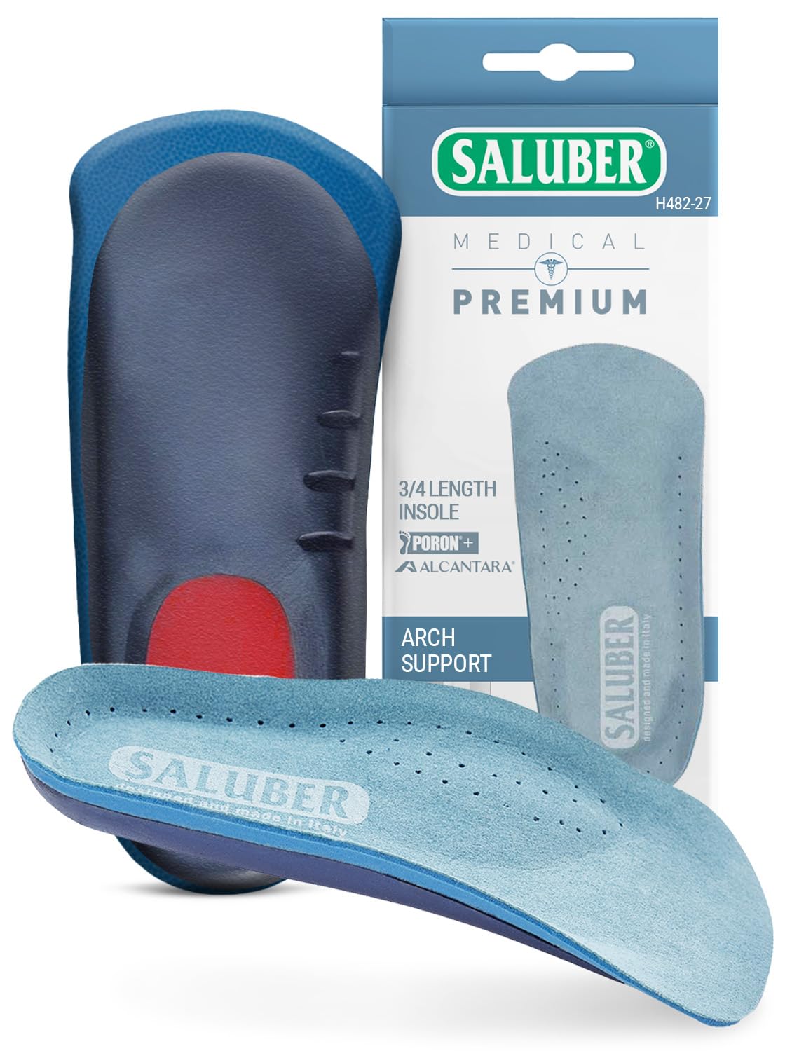 H482-27 Insertos ortopédicos de longitud 3/4 para mujeres y hombres para fascitis plantar. Plantillas importadas de Italia - US W 10 - 10.5 / M 9 - 9.5 (EU 42)
