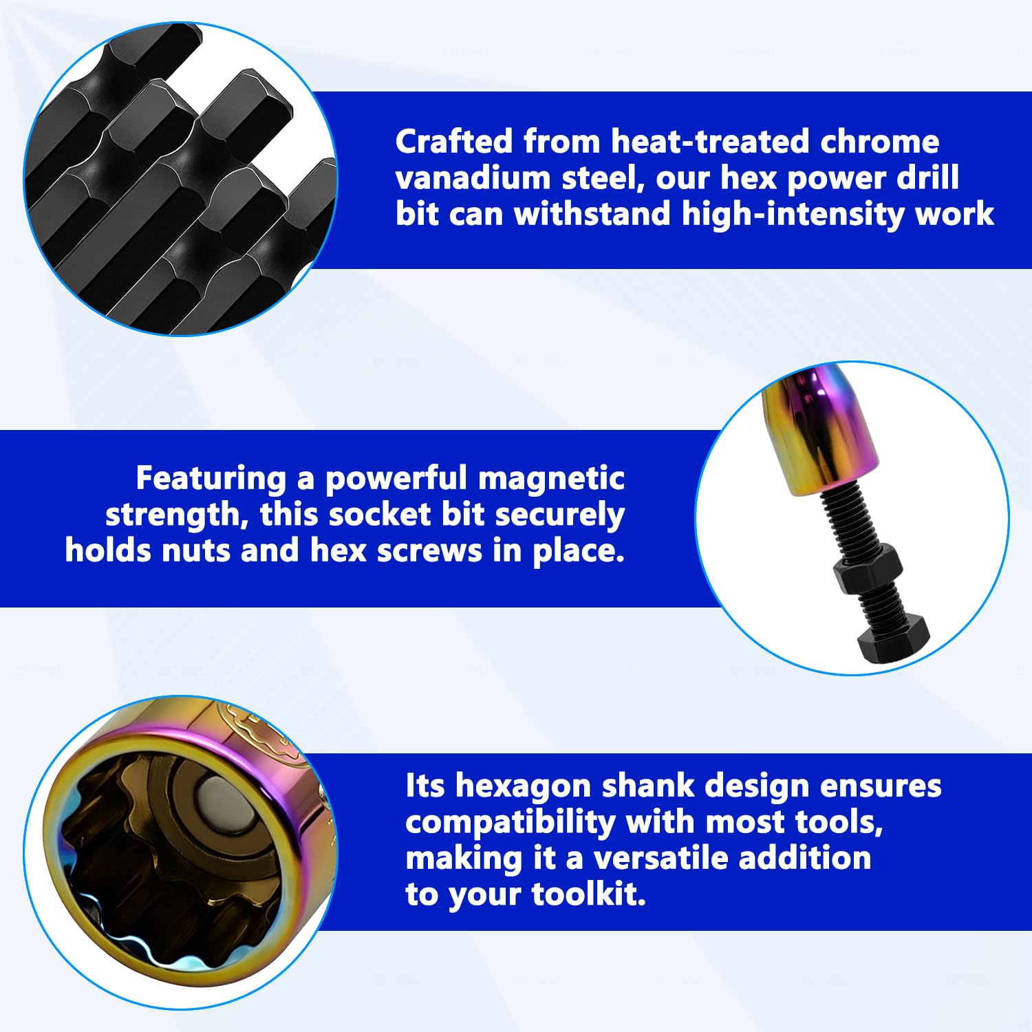 ZKTOOL 5 Pezzi Set di Bussole Magnetiche a Impatto | Adattatore per Bussola per Cacciavite con Attacco Esagonale da 1/4", Bussola da 8-14 mm con Molla Retrattile Integrata