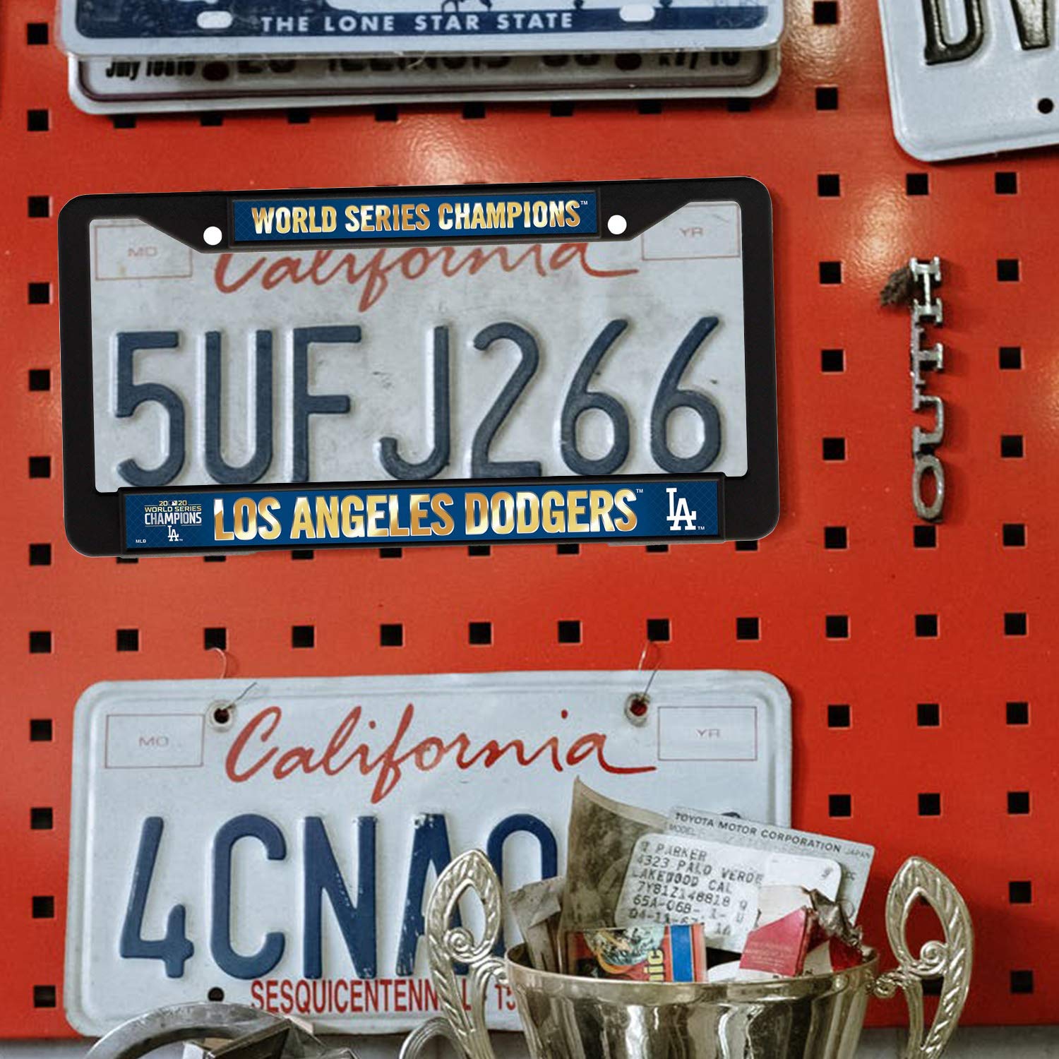 Rico 2020 Los Angeles “LA” Dodgers World Champions Black Plastic Frame, WS Baseball Fan License Plate