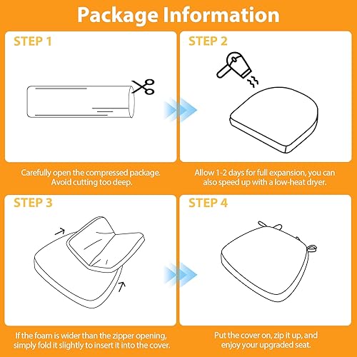 Miniatura 7 de Cojines para sillas de comedor, cojines de asiento de 2 pulgadas de grosor para sillas de cocina, cojines en forma de D con funda lavable, lazos y