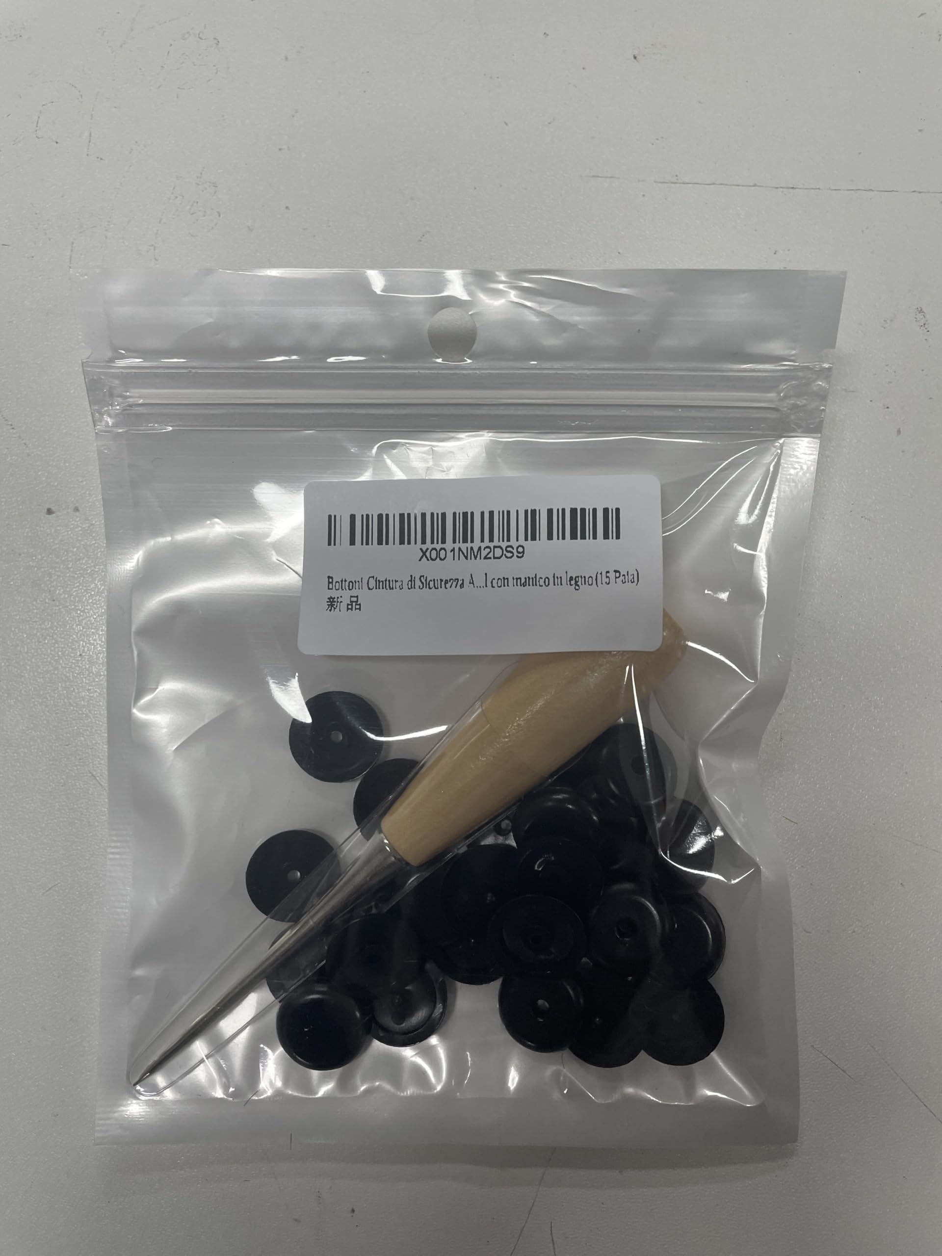 Bottoni Cintura di Sicurezza Auto, Clip Ferma Cintura, Plastica Pulsante Arresto Fibbia Tappo, Con 1 Awl Manico Legno (15 Paia)