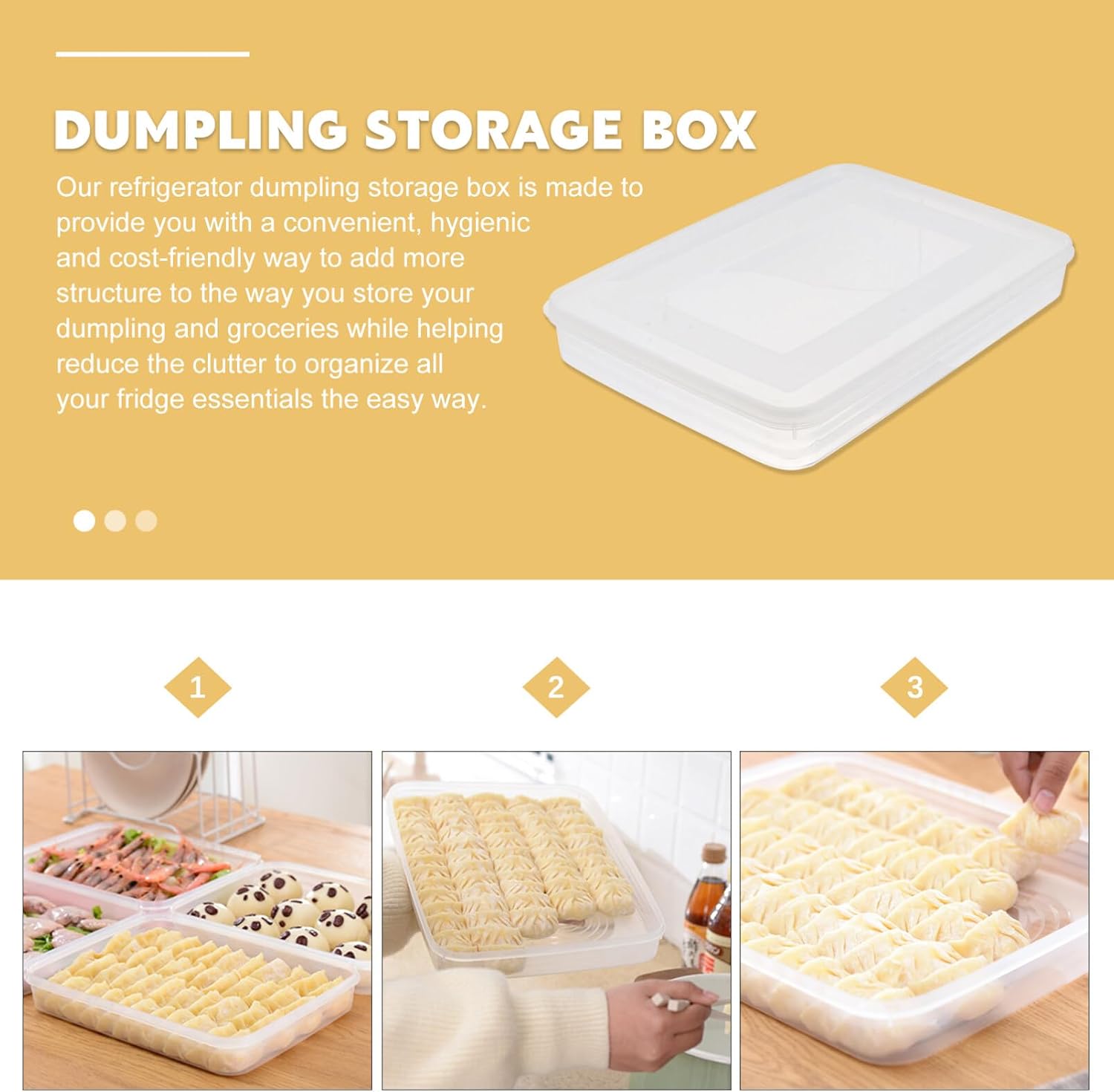 Uonlytech Refrigerator Dumpling Storage Box 2-Pack Clear Airtight Containers for Quick- Dumplings and Food Organization 11.61X8.46X1.77In Dishwasher Safe Freezer Safe