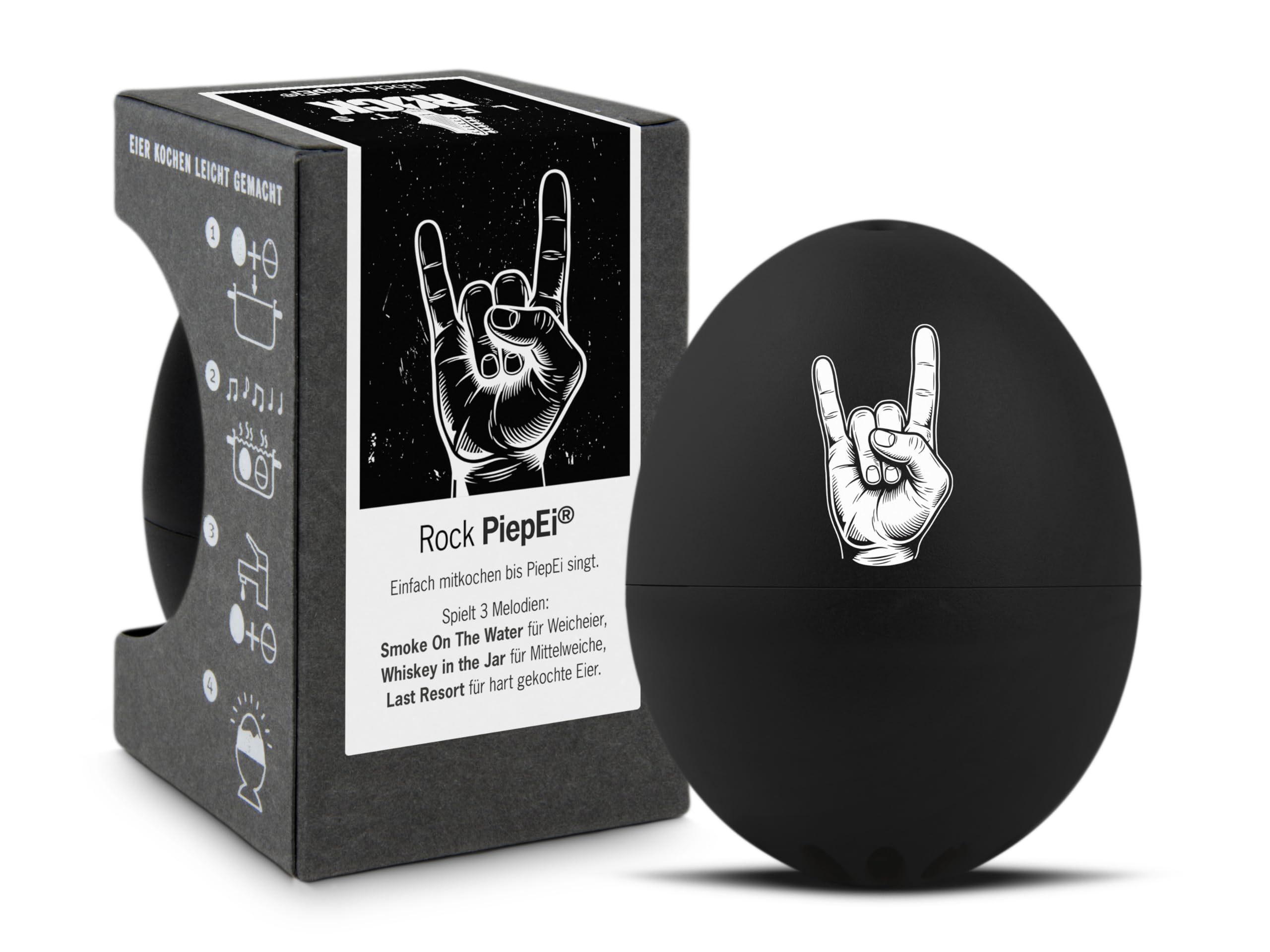 Rock PiepEi - Timer per uova cantante da cucinare, cuociuova per 3 gradi di durezza da uomo, divertente cuoco – musica Eggtimer – Brainstream