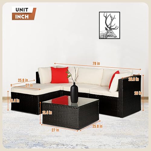 Miniatura 2 de Juego de muebles de patio de 5 piezas, muebles de exterior, sofá de patio de mimbre, sofá seccional modular, juego de conversación al aire libre con