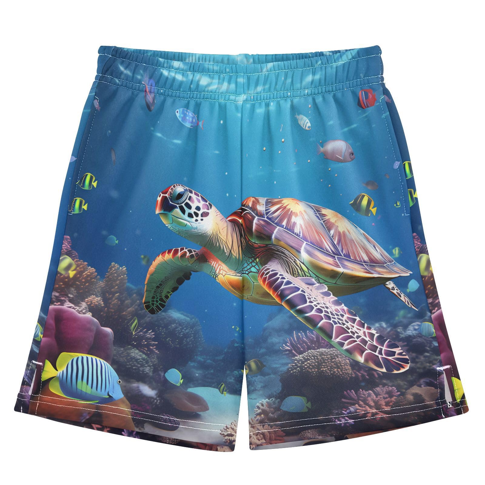 boy Shorts Ocean Animal Sea Turtle Youth Athletic Shorts for Boys and Girls 10-11 Y Multicolor