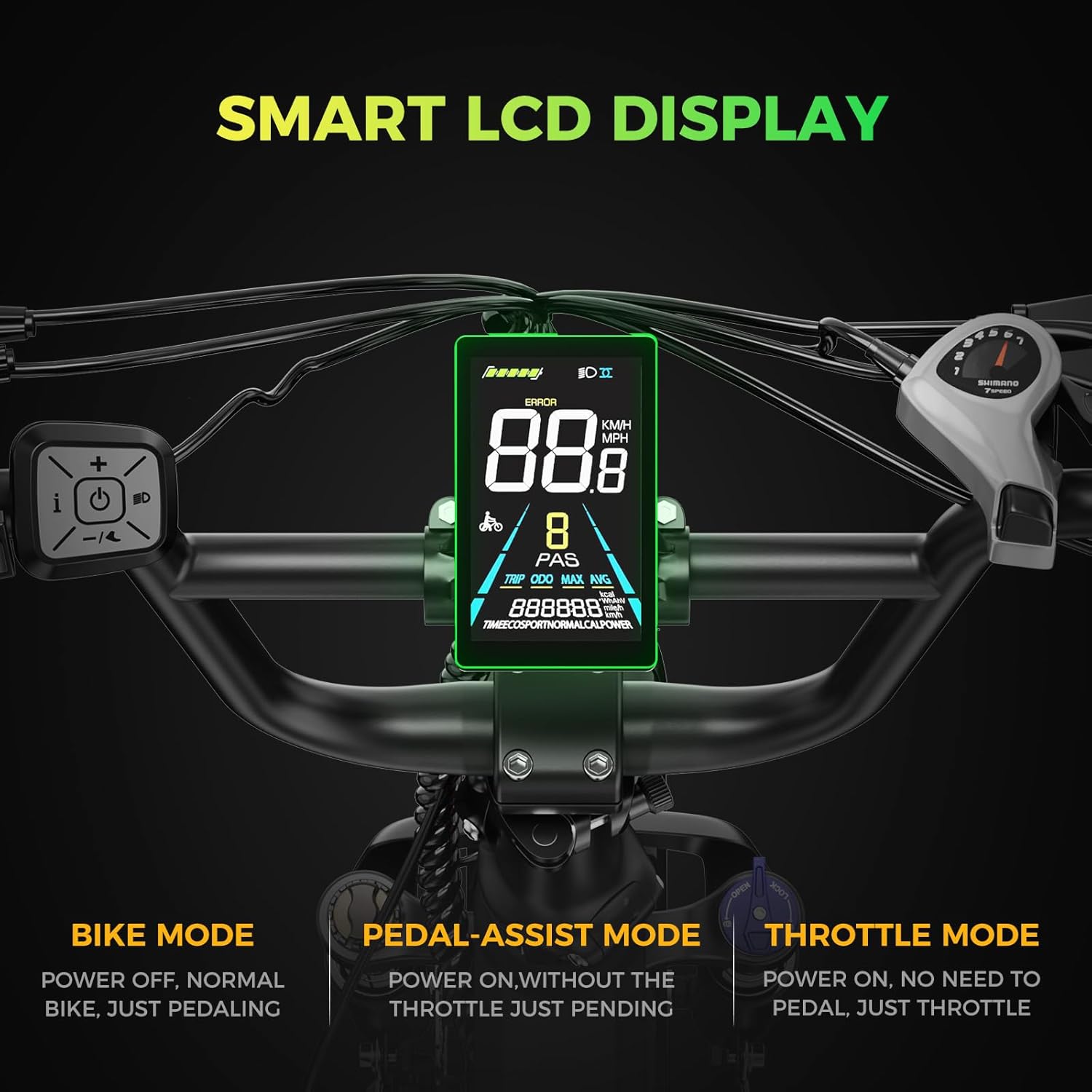 Aipas F3 Electric Bike for Adults with 1500W Motor Peak, 48V 12.8Ah Removable Battery Max 62 Miles 28MPH,20" x 3.0 Fat Tire Folding Electric Bike with 7-Speed and Full Suspension.